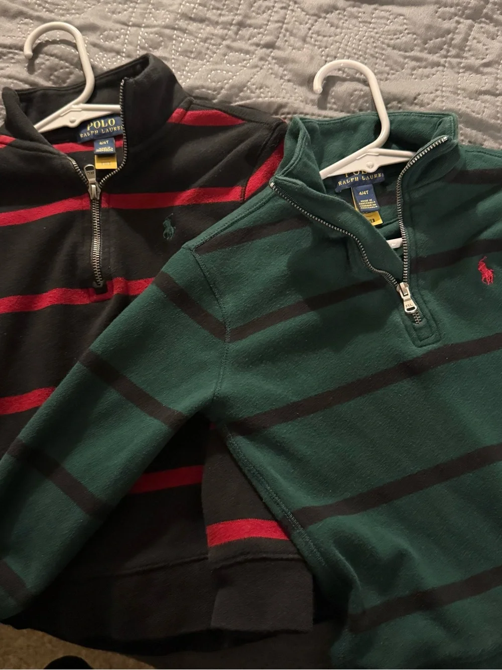 Ralph Lauren Green & Black Striped Half-Zip Pullover with Red Pony